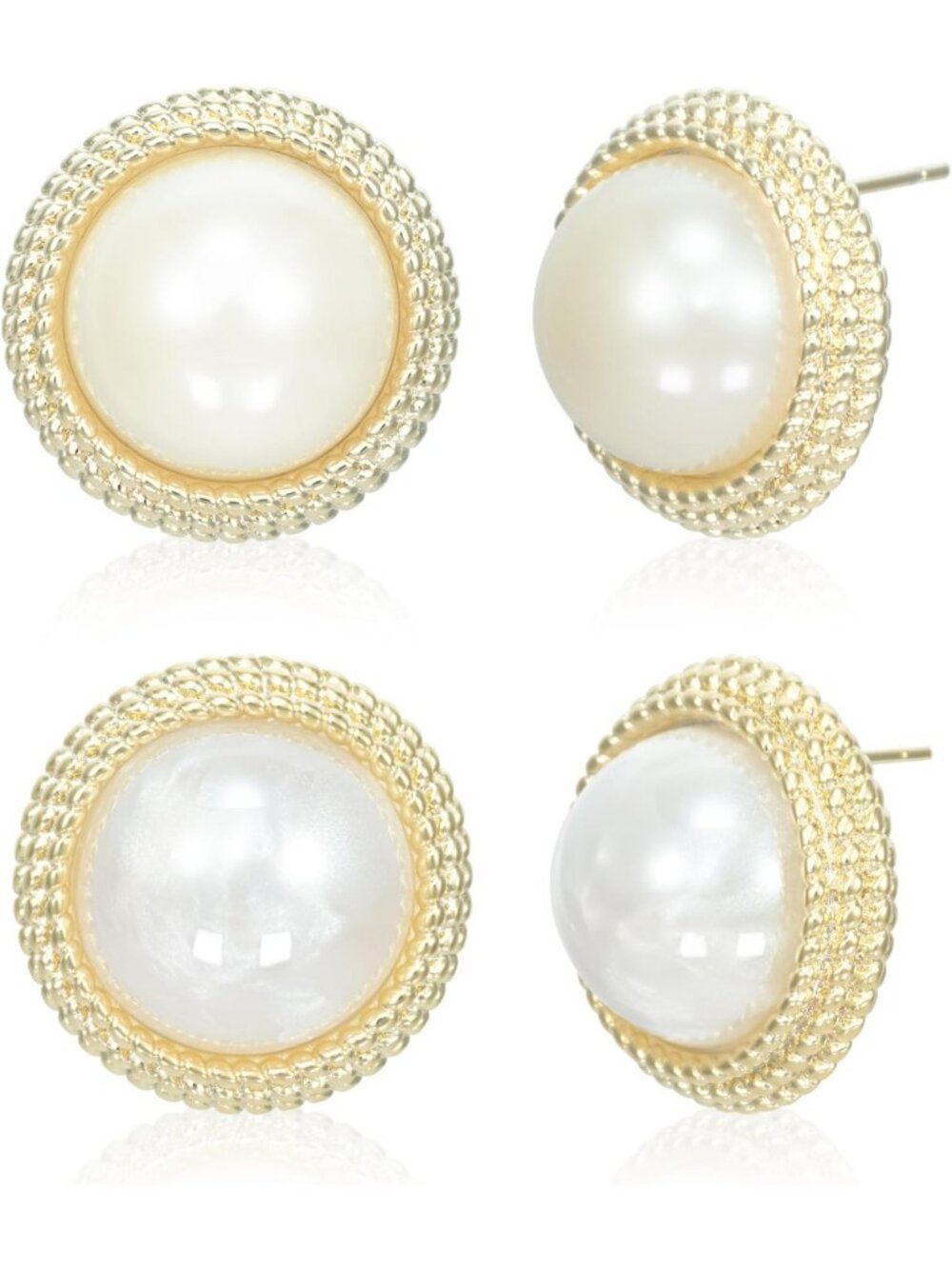 Vintage Statement Earrings Bundle: 20mm Big Pearl & Shimmery Gold Button